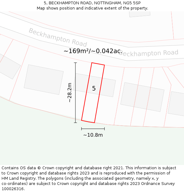 5, BECKHAMPTON ROAD, NOTTINGHAM, NG5 5SP: Plot and title map