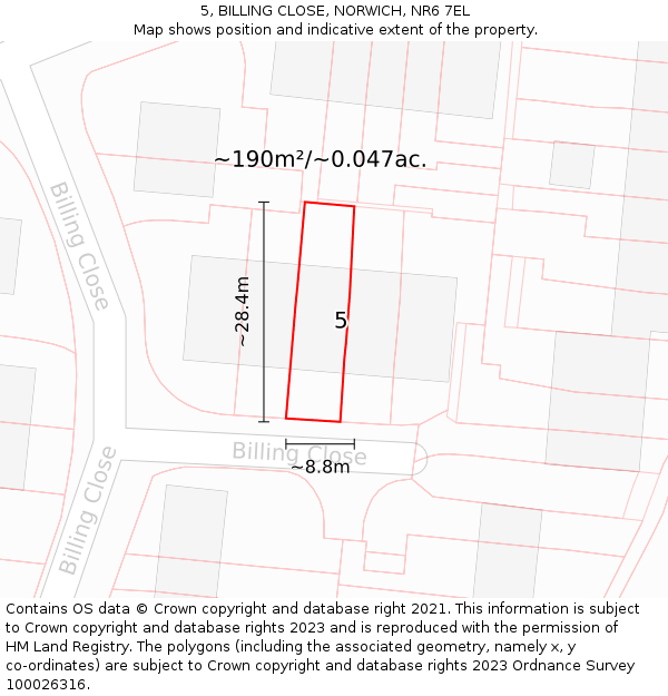 5, BILLING CLOSE, NORWICH, NR6 7EL: Plot and title map