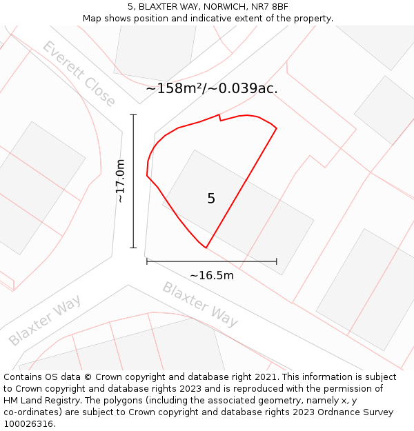 5, BLAXTER WAY, NORWICH, NR7 8BF: Plot and title map
