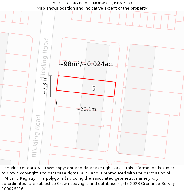 5, BLICKLING ROAD, NORWICH, NR6 6DQ: Plot and title map