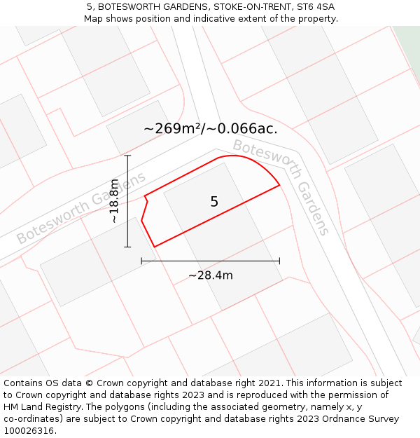 5, BOTESWORTH GARDENS, STOKE-ON-TRENT, ST6 4SA: Plot and title map