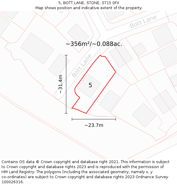 5, BOTT LANE, STONE, ST15 0FX: Plot and title map