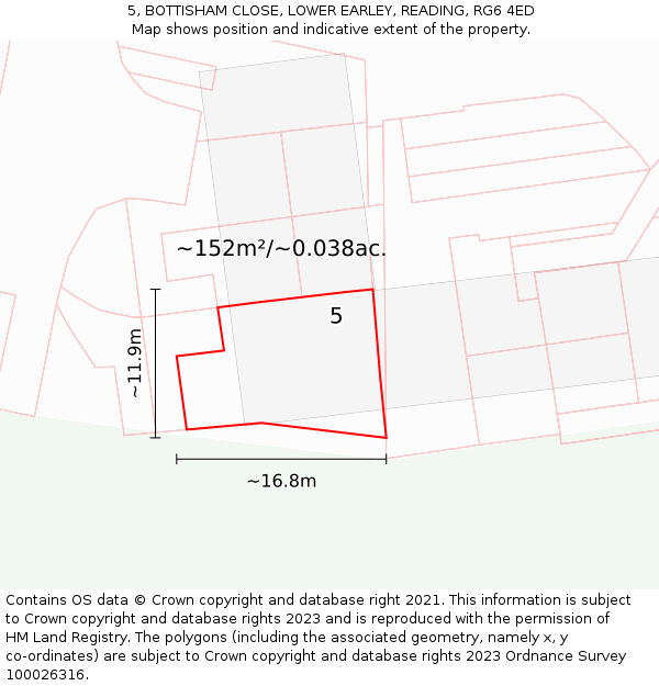 5, BOTTISHAM CLOSE, LOWER EARLEY, READING, RG6 4ED: Plot and title map