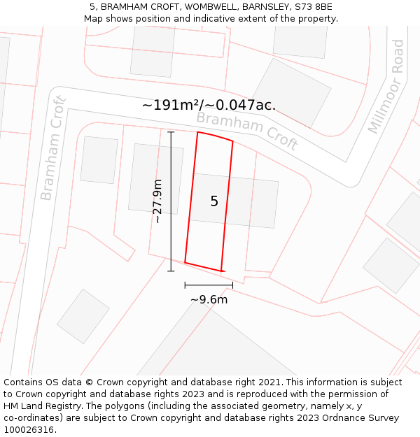 5, BRAMHAM CROFT, WOMBWELL, BARNSLEY, S73 8BE: Plot and title map