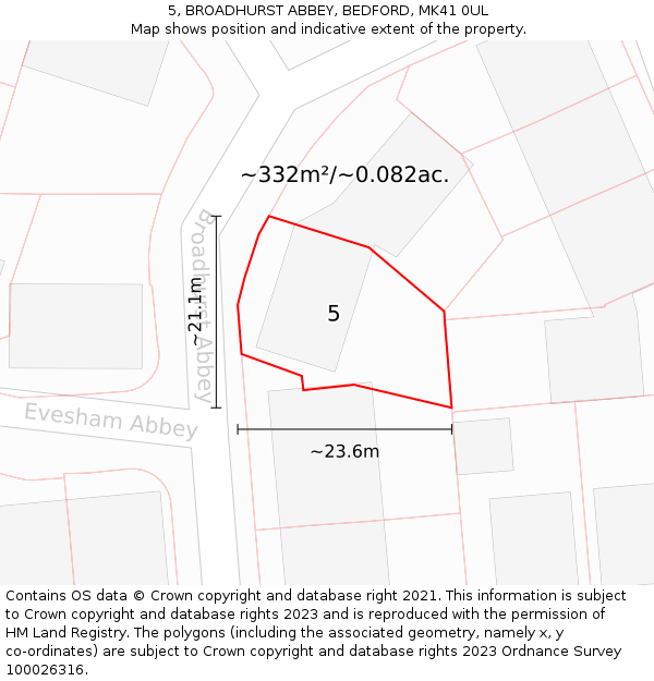 5, BROADHURST ABBEY, BEDFORD, MK41 0UL: Plot and title map