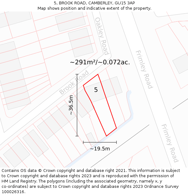 5, BROOK ROAD, CAMBERLEY, GU15 3AP: Plot and title map