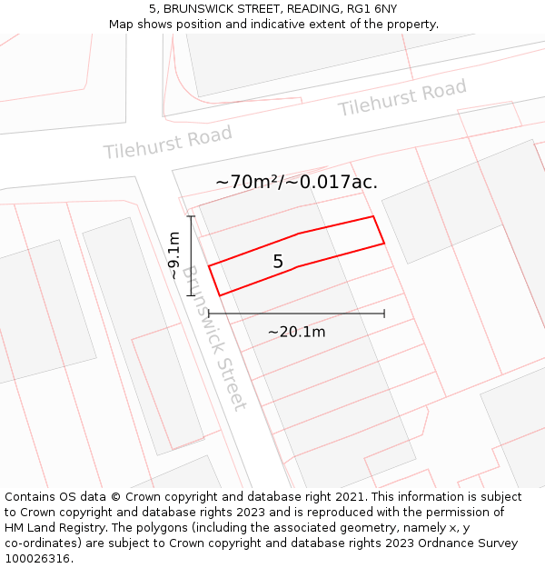 5, BRUNSWICK STREET, READING, RG1 6NY: Plot and title map