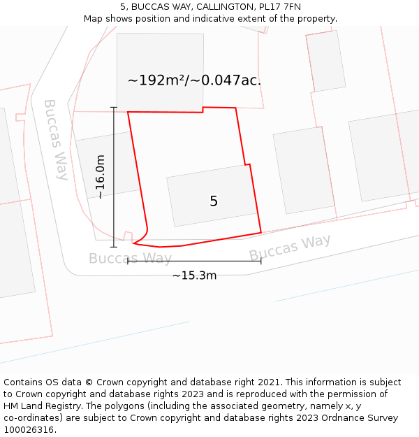 5, BUCCAS WAY, CALLINGTON, PL17 7FN: Plot and title map