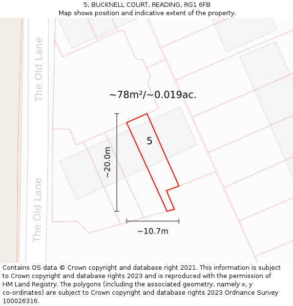 5, BUCKNELL COURT, READING, RG1 6FB: Plot and title map