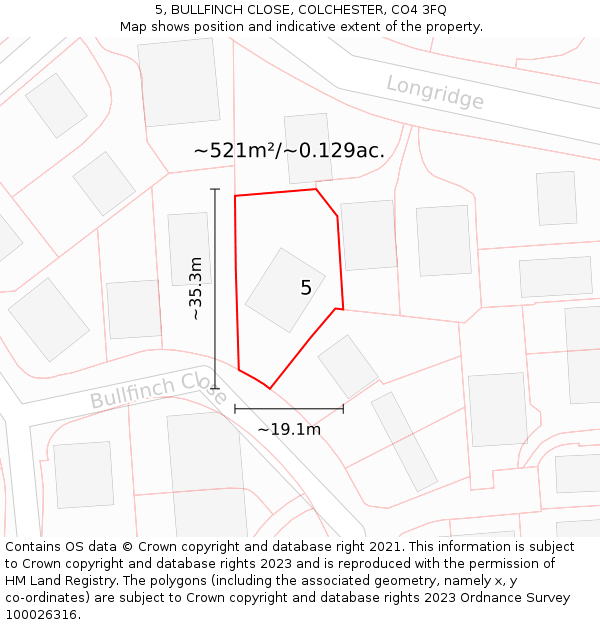 5, BULLFINCH CLOSE, COLCHESTER, CO4 3FQ: Plot and title map