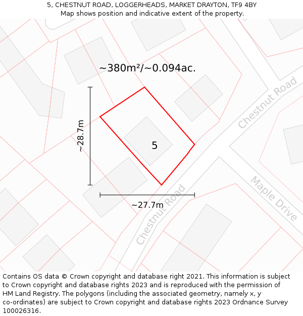 5, CHESTNUT ROAD, LOGGERHEADS, MARKET DRAYTON, TF9 4BY: Plot and title map