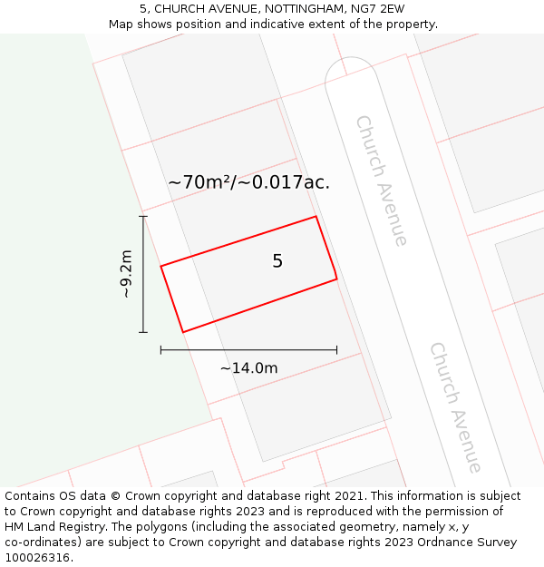 5, CHURCH AVENUE, NOTTINGHAM, NG7 2EW: Plot and title map