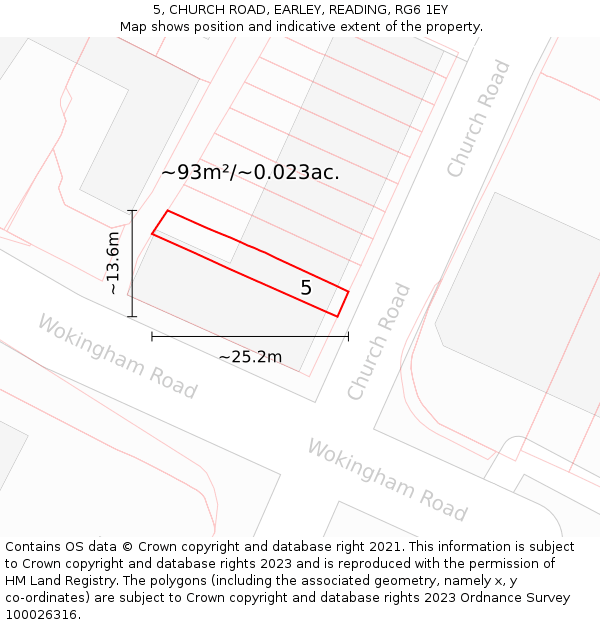 5, CHURCH ROAD, EARLEY, READING, RG6 1EY: Plot and title map
