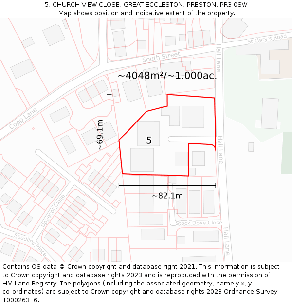 5, CHURCH VIEW CLOSE, GREAT ECCLESTON, PRESTON, PR3 0SW: Plot and title map