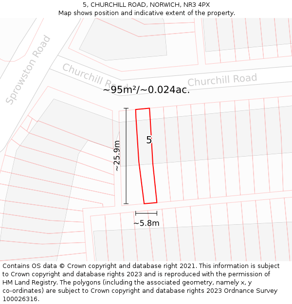 5, CHURCHILL ROAD, NORWICH, NR3 4PX: Plot and title map