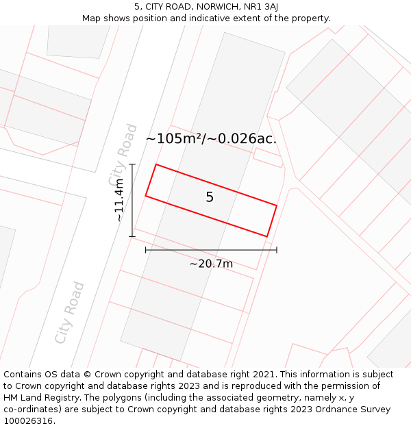 5, CITY ROAD, NORWICH, NR1 3AJ: Plot and title map