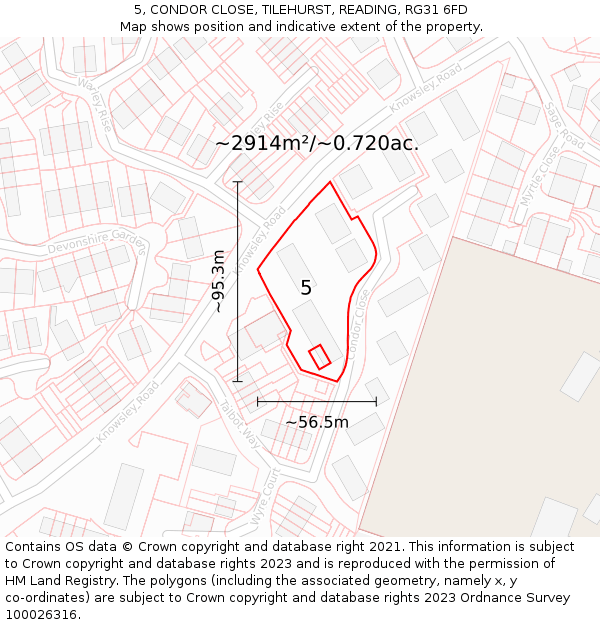 5, CONDOR CLOSE, TILEHURST, READING, RG31 6FD: Plot and title map