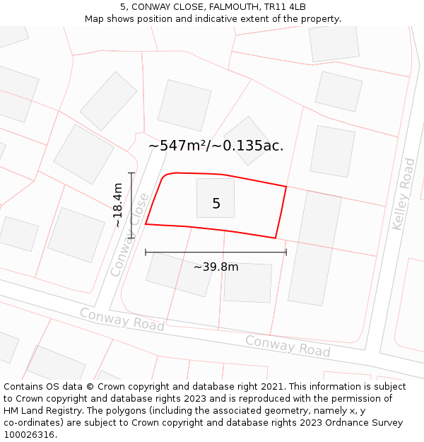 5, CONWAY CLOSE, FALMOUTH, TR11 4LB: Plot and title map