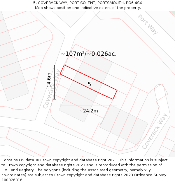 5, COVERACK WAY, PORT SOLENT, PORTSMOUTH, PO6 4SX: Plot and title map