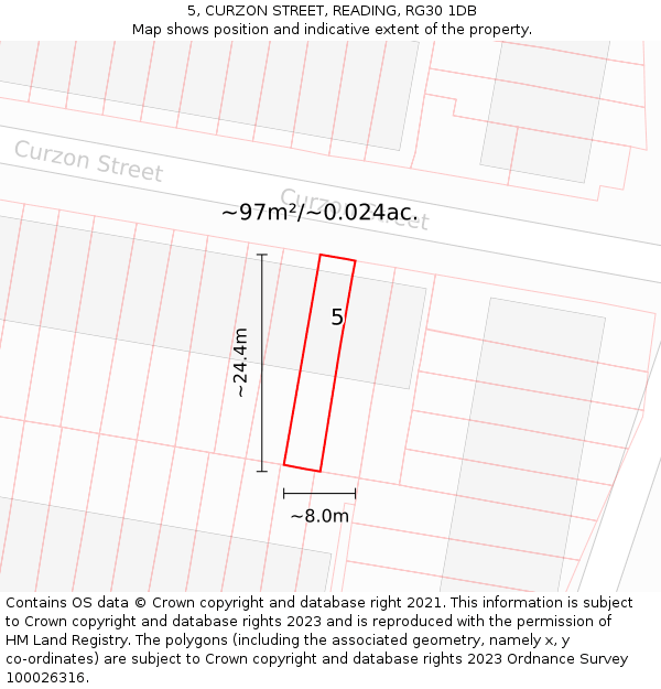 5, CURZON STREET, READING, RG30 1DB: Plot and title map