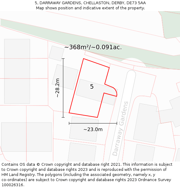 5, DARRAWAY GARDENS, CHELLASTON, DERBY, DE73 5AA: Plot and title map