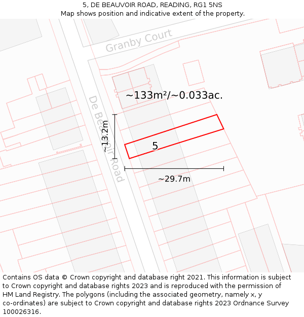 5, DE BEAUVOIR ROAD, READING, RG1 5NS: Plot and title map