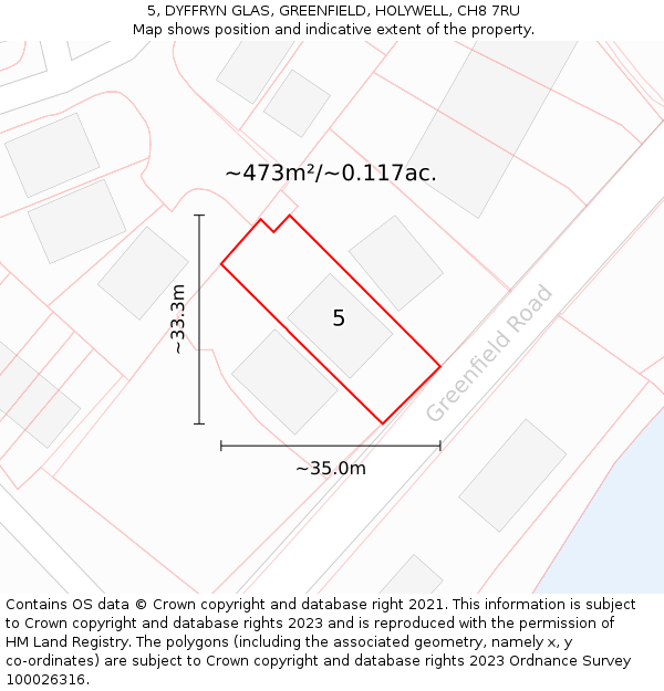 5, DYFFRYN GLAS, GREENFIELD, HOLYWELL, CH8 7RU: Plot and title map