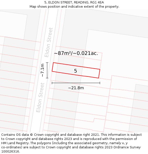 5, ELDON STREET, READING, RG1 4EA: Plot and title map