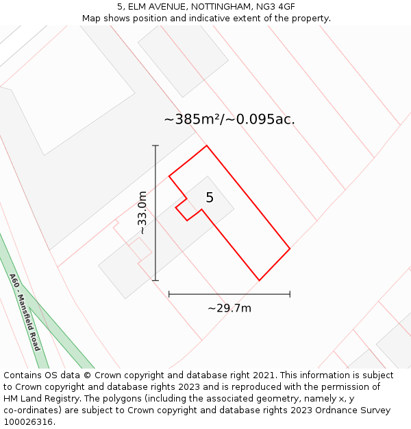 5, ELM AVENUE, NOTTINGHAM, NG3 4GF: Plot and title map