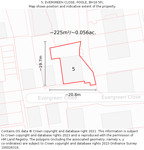 5, EVERGREEN CLOSE, POOLE, BH16 5FL: Plot and title map