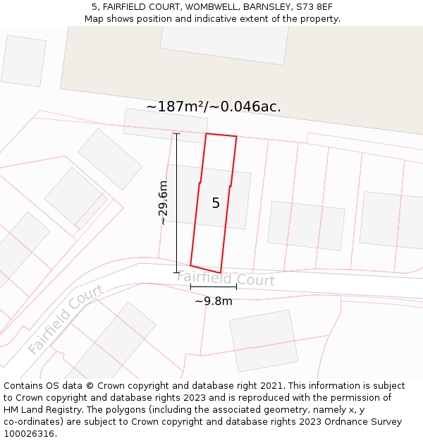 5, FAIRFIELD COURT, WOMBWELL, BARNSLEY, S73 8EF: Plot and title map