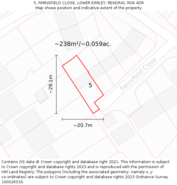 5, FARNSFIELD CLOSE, LOWER EARLEY, READING, RG6 4DR: Plot and title map