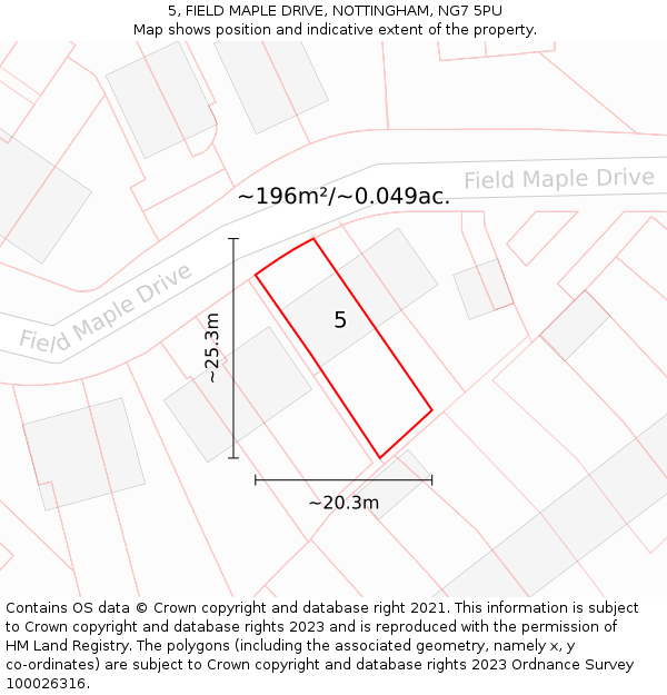 5, FIELD MAPLE DRIVE, NOTTINGHAM, NG7 5PU: Plot and title map