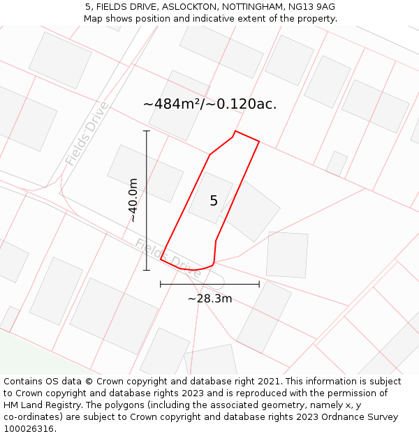 5, FIELDS DRIVE, ASLOCKTON, NOTTINGHAM, NG13 9AG: Plot and title map