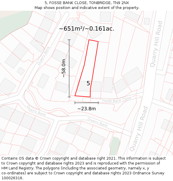 5, FOSSE BANK CLOSE, TONBRIDGE, TN9 2NX: Plot and title map