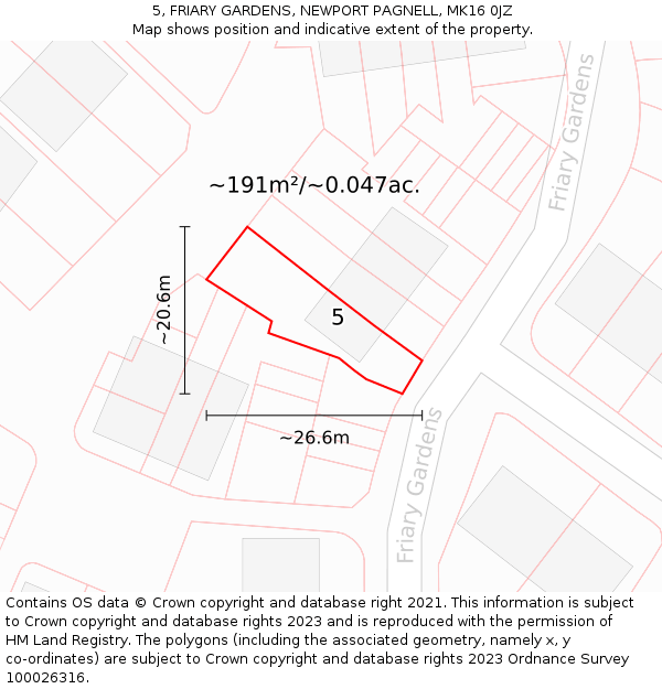5, FRIARY GARDENS, NEWPORT PAGNELL, MK16 0JZ: Plot and title map