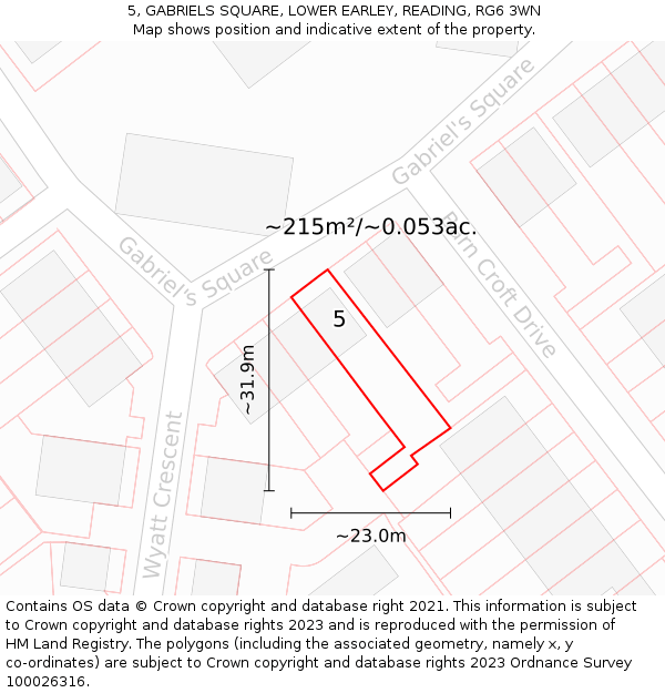 5, GABRIELS SQUARE, LOWER EARLEY, READING, RG6 3WN: Plot and title map