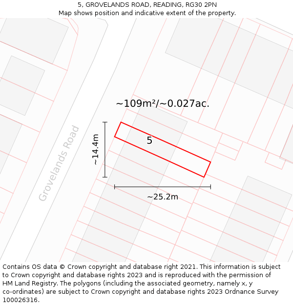 5, GROVELANDS ROAD, READING, RG30 2PN: Plot and title map