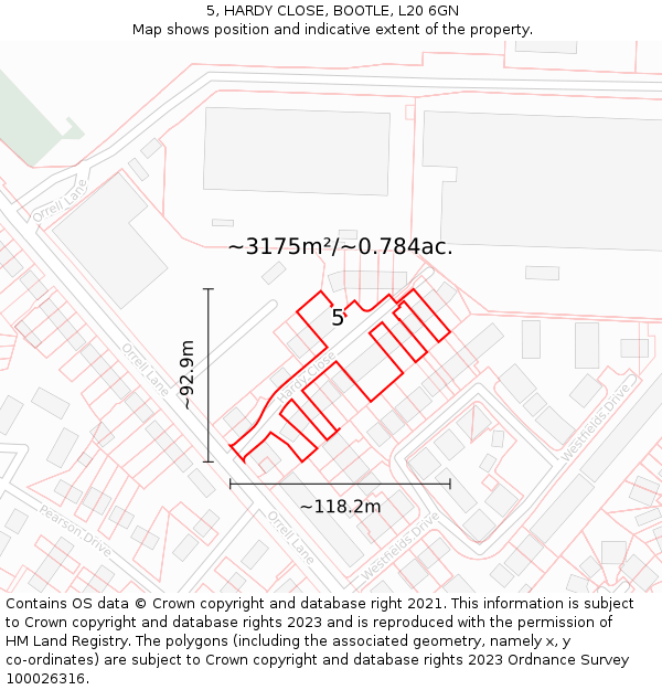5, HARDY CLOSE, BOOTLE, L20 6GN: Plot and title map
