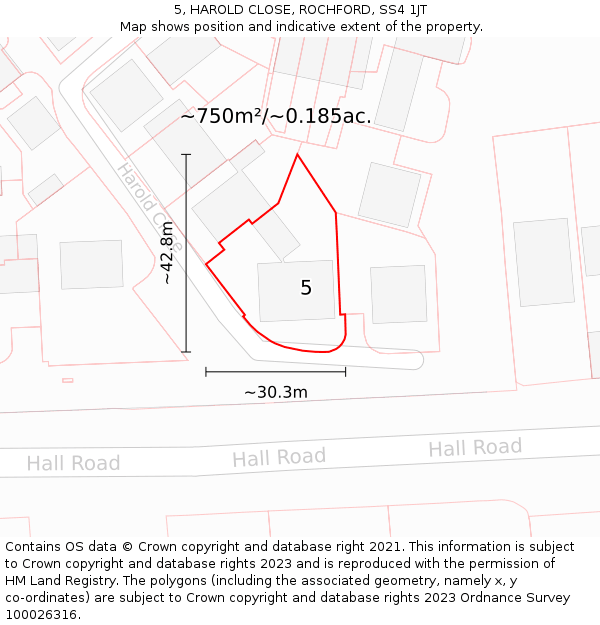 5, HAROLD CLOSE, ROCHFORD, SS4 1JT: Plot and title map