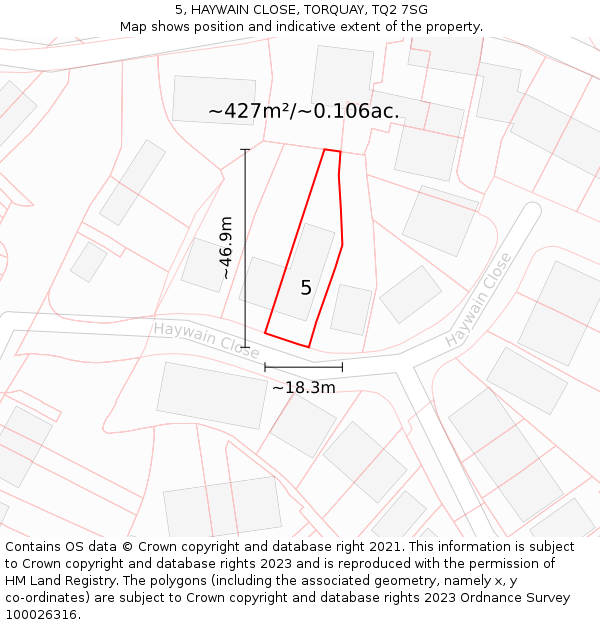 5, HAYWAIN CLOSE, TORQUAY, TQ2 7SG: Plot and title map