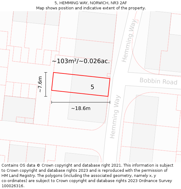 5, HEMMING WAY, NORWICH, NR3 2AF: Plot and title map