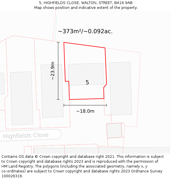 5, HIGHFIELDS CLOSE, WALTON, STREET, BA16 9AB: Plot and title map