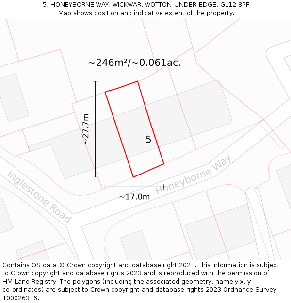 5, HONEYBORNE WAY, WICKWAR, WOTTON-UNDER-EDGE, GL12 8PF: Plot and title map