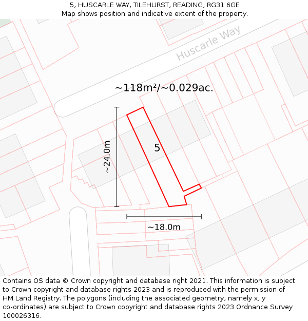 5, HUSCARLE WAY, TILEHURST, READING, RG31 6GE: Plot and title map