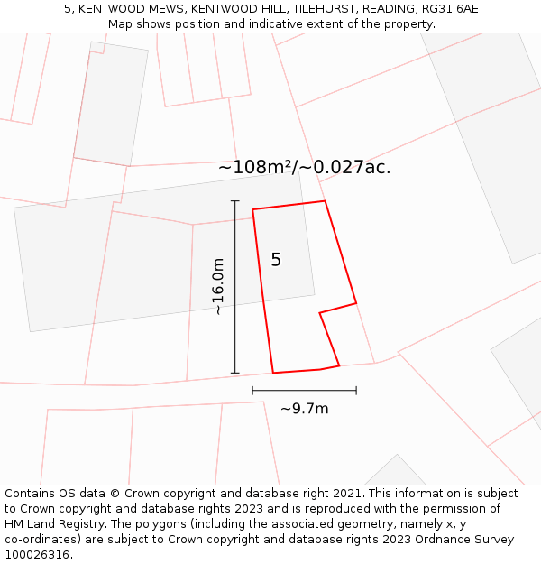 5, KENTWOOD MEWS, KENTWOOD HILL, TILEHURST, READING, RG31 6AE: Plot and title map