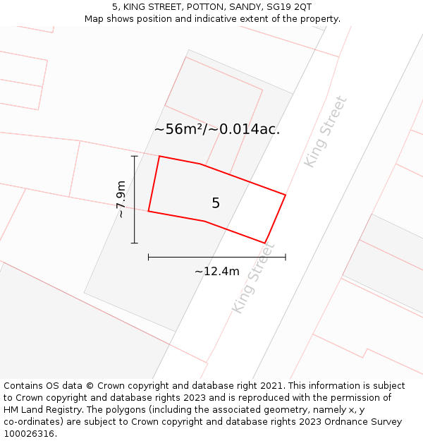 5, KING STREET, POTTON, SANDY, SG19 2QT: Plot and title map