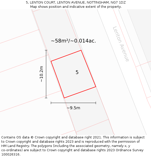 5, LENTON COURT, LENTON AVENUE, NOTTINGHAM, NG7 1DZ: Plot and title map