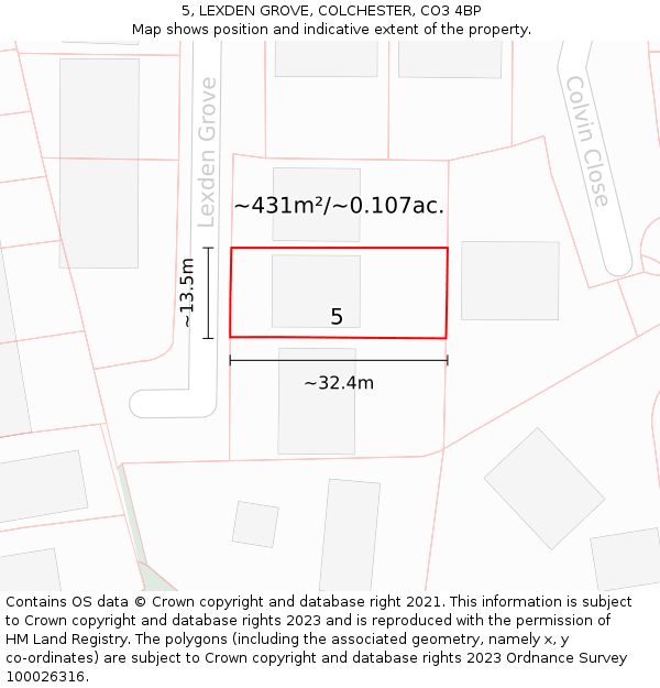 5, LEXDEN GROVE, COLCHESTER, CO3 4BP: Plot and title map