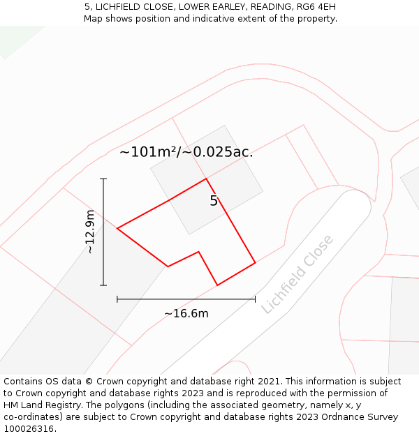 5, LICHFIELD CLOSE, LOWER EARLEY, READING, RG6 4EH: Plot and title map